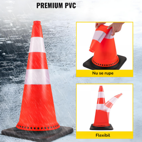 Con Reflectorizant Profesional Hipposafety, 70 cm, Greu și Stabil, din PVC Premium, Pentru Trafic Intens, Șantiere și Zone Industriale [2]