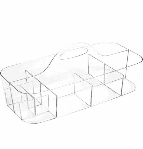 Coș de Depozitare Portabil din Plastic pentru Articole de Toaletă, 11 comapartimente, transparent, mDesign, 17,8x36,8x14,6 cm [6]