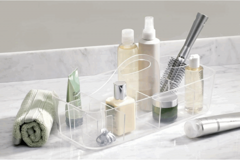 Coș de Depozitare Portabil din Plastic pentru Articole de Toaletă, 11 comapartimente, transparent, mDesign, 17,8x36,8x14,6 cm [1]