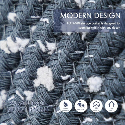 Coș de Rufe din Bumbac TOTANKI, 40 cm x 50 cm, Pliabil Împletit cu Mânere din Piele pentru Depozitare, Albastru, XF58 [2]