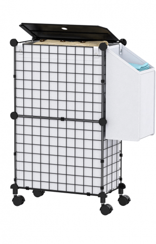 Coș rufe slim cu roți, cu sac detașabil și buzunar lateral, Snughome, 50L, Y1RF [0]