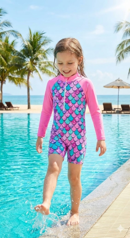 Accesorii copii - costum-baie-fetite-sirena-manece-lungi-protectie-uv-harsever