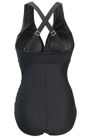 Costum de Baie Întreg pentru Femei, Push Up, Talie Înaltă şi Control Abdomen, GOTIMAL, negru [5]