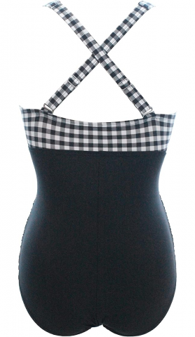 Costum de Baie Întreg pentru Femei, Push Up, Talie Înaltă şi Control Abdomen, GOTIMAL, negru si carouri albe, marime M [2]