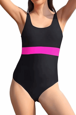 Îmbrăcăminte & Încălțăminte - Costum de Baie pentru femei SHEKINI, o piesa, Spate Deschis, Negru/Roz