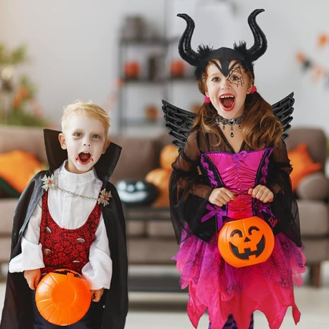 Costum Halloween fetite 3-10 ani – fusta tulle neagra, coarne, aripi si colier cosplay [3]