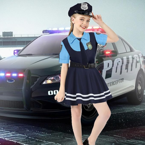 Costum de Politist, Fetite, 9-10 ani, cu Accesorii: Pistol, Toc, Fluier, Catuse, Legitimatie, Lumina Stop si Carnetel de Amenzi [2]