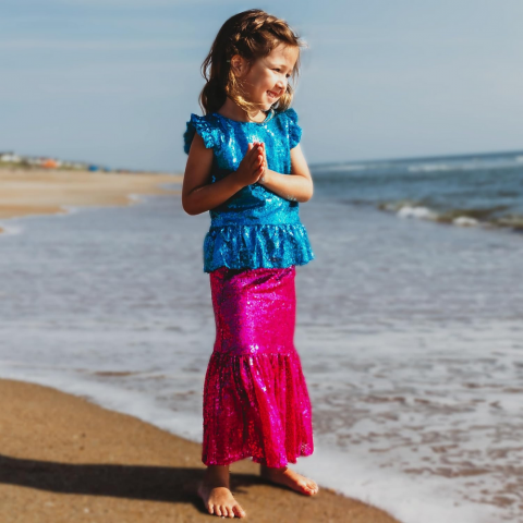 Îmbrăcăminte copii - Costum de sirena pentru fetite, 2 piese (top si fusta), ideal pentru petreceri de ziua de nastere, Halloween si carnavaluri