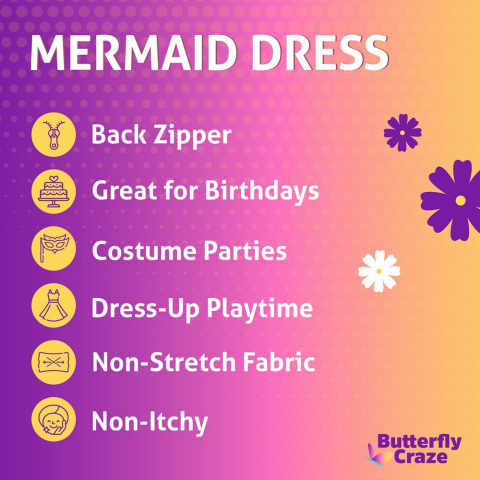 Costum de sirena pentru fetite, 2 piese (top si fusta), ideal pentru petreceri de ziua de nastere, Halloween si carnavaluri [7]