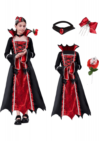 Costume Halloween - Costum de Vampir Elegant pentru Fetițe, Pentru Halloween, Carnaval și Alte, Zucos, 4-6 ani, 120-130 cm, F47R