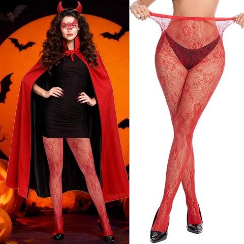 Costum diavolita femei cu pelerina reversibila rosu si negru si accesorii Halloween [4]
