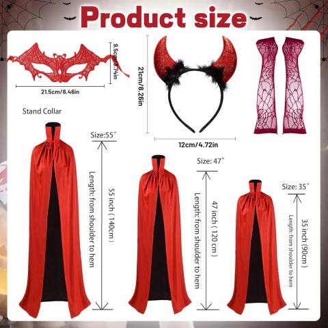 Costum diavolita femei cu pelerina reversibila rosu si negru si accesorii Halloween [1]