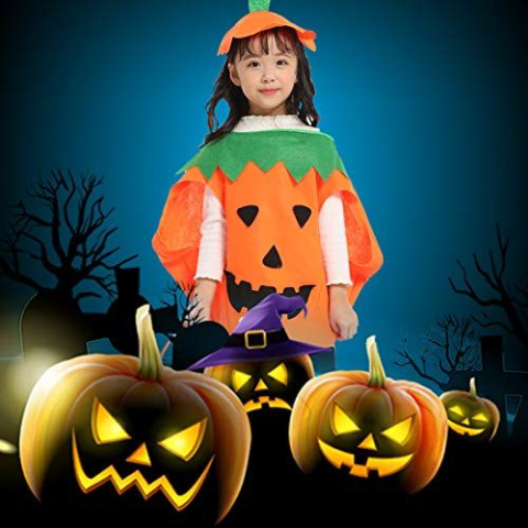 Costum Dovleac Halloween pentru Copii, Set cu Pelerina, Bentita si Gentuta pentru Dulciuri, Portocaliu [2]