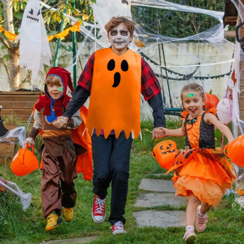 Costum fantoma portocalie femei tip poncho din neopren cu ochelari si bagheta Halloween [2]