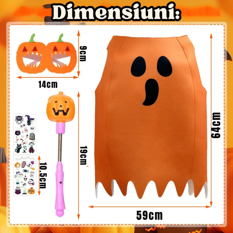 Costum fantoma portocalie femei tip poncho din neopren cu ochelari si bagheta Halloween [1]