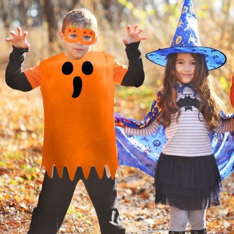 Costum fantoma portocalie femei tip poncho din neopren cu ochelari si bagheta Halloween [3]