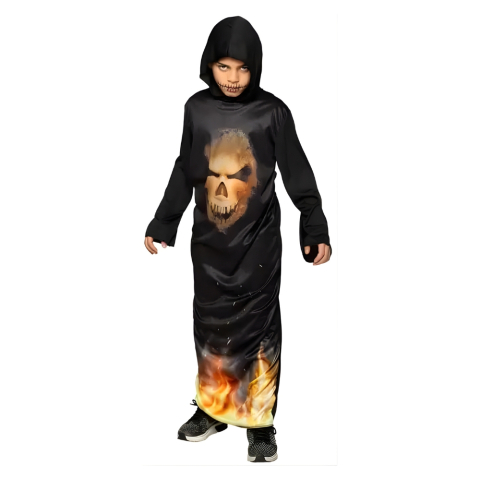 Costume Carnaval - Costum Halloween copii roba demon cu schelet si flacari cosplay infricosator