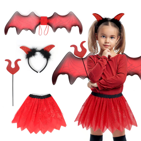 Costume Carnaval - costum-halloween-fete-diavolita-rosu-3-9-ani-set-complet