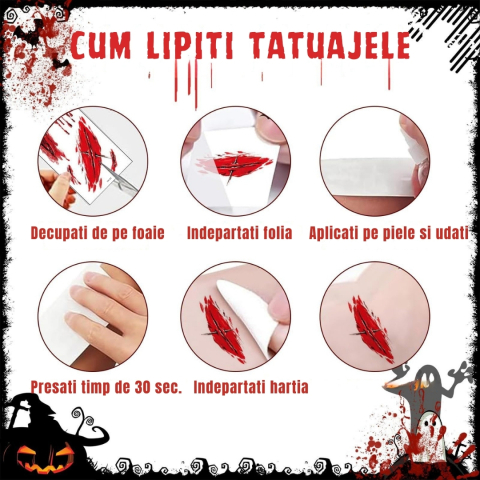 Costum macelar Halloween unisex cu sort insangerat, fierastrau, topor, satar si tatuaje cicatrici [3]