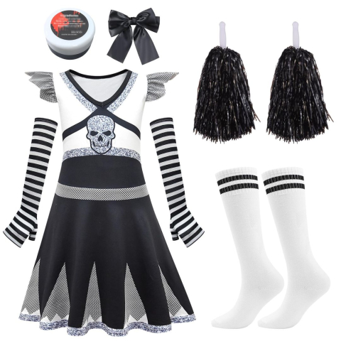 Costume Carnaval - Costum Halloween Majoreta Zombie pentru Fete, Model Schelet, Marime 130