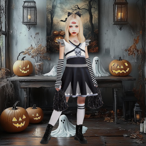Costum Halloween Majoreta Zombie pentru Fete, Model Schelet, Marime 130 [5]