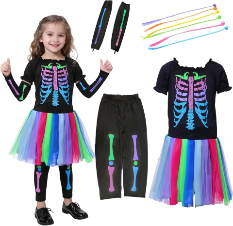 Costume Carnaval - costum-halloween-schelet-colorat-fete