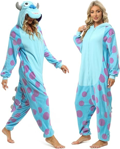 Costume Carnaval - costum-kigurumi-sully-albastru-buline-mov