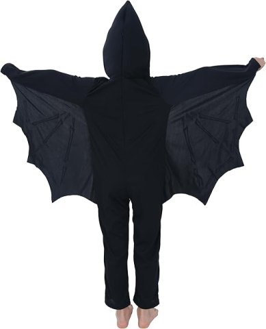 Costum Liliac Schelet Copii, Fosforescent – Strălucește în Întuneric -  Negru, Combinezon cu Glugă și Aripi Atașate, Marime L, 7-9 ani [4]