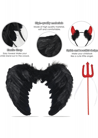 Costum pentru copii Aripi de înger întunecat, Coarne de diavol și Trident, 45 cm, PARTT [4]