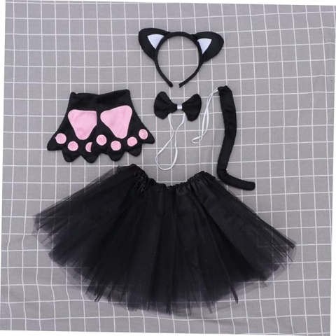 Costum pisica fetite cu fusta tulle urechi manusi labute coada si papion set complet [2]