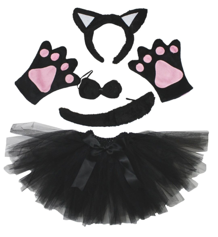Costume Carnaval - Costum pisica fetite cu fusta tulle urechi manusi labute coada si papion set complet