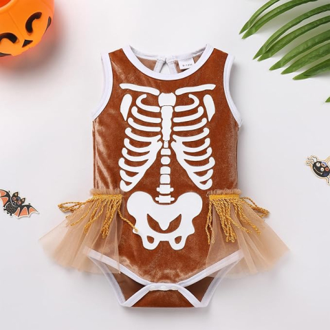 Costum schelet fetita cu capa din tulle pentru Halloween si carnaval [4]