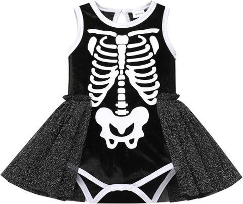 Costum schelet fetita cu capa din tulle pentru Halloween si carnaval [2]