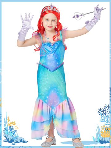 Costum complet de sirena pentru copii cu rochie, peruca si accesorii. [3]