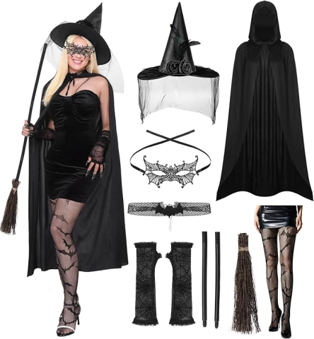 Costume Carnaval - costum-vrajitoare-femei-set-17-piese-negru