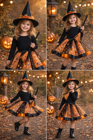 costum-vrajitoare-fete-portocaliu-negru-halloween-set-complet [1]