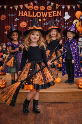 costum-vrajitoare-fete-portocaliu-negru-halloween-set-complet [2]