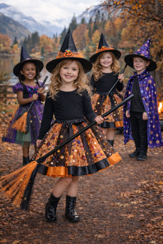 costum-vrajitoare-fete-portocaliu-negru-halloween-set-complet [3]