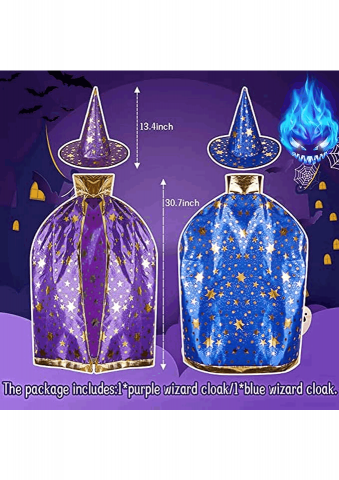 Costum Vrajitor Halloween petru copii, Pelerina si palarie, Mov, 3-12 ani, NW85 [1]