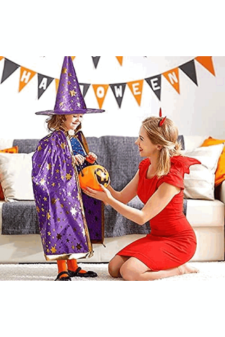 Costum Vrajitor Halloween petru copii, Pelerina si palarie, Mov, 3-12 ani, NW85 [5]