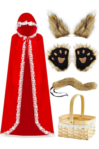 Costume Halloween - Costume de Halloween pentru Cupluri: Scufita Rosie si Lupul - Set Complet 5 Piese