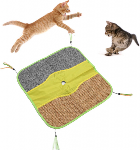 Covoras de joaca si zgariat pentru pisici, cu efect crinkle, design antiderapant, 45 x 45 cm [2]