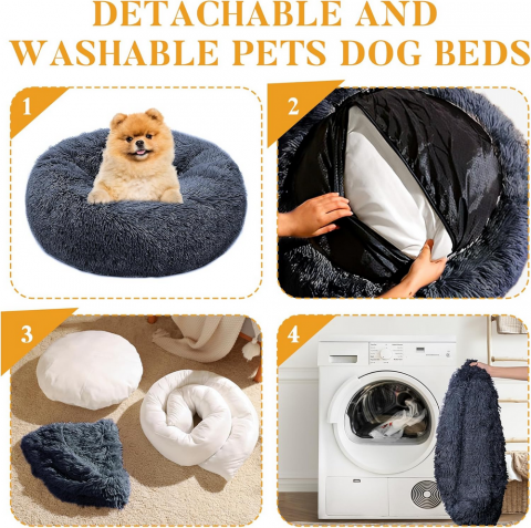 Culcus rotund pentru caini si pisici, PureFun, 60cm, gri inchis, confortabil si lavabil [3]