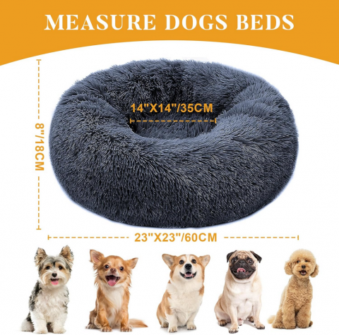 Culcus rotund pentru caini si pisici, PureFun, 60cm, gri inchis, confortabil si lavabil [4]