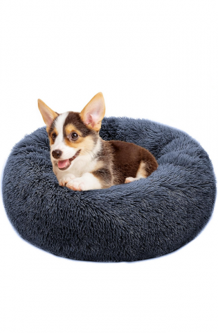 Culcus rotund pentru caini si pisici, PureFun, 60cm, gri inchis, confortabil si lavabil