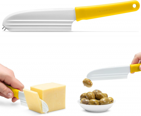 Casă, Grădină & Bricolaj - Cutit pentru Branzeturi si Charcuterie, Dreamfarm Knibble Lite, cu Lama non-stick si Furculita Incorporata, Pentru Taiat, Intins si Servit, 23 cm, Galben