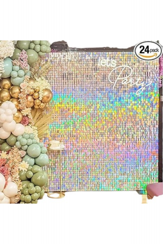 Casă, Grădină & Bricolaj - Decor de perete sclipitor, 24 de panouri de 30x30cm, culoare curcubeu - 5W6H