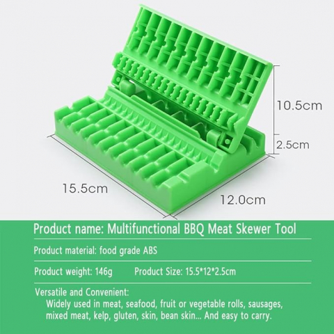 Dispozitiv Multifuncțional de Frigărui, Accesoriu de Bucătărie Verde pentru Carne, Legume și Fructe, ABS Alimentar, 3 în 1, 17.5 cm [3]