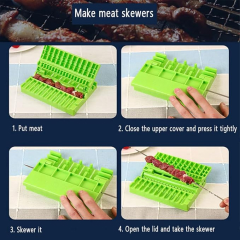 Dispozitiv Multifuncțional de Frigărui, Accesoriu de Bucătărie Verde pentru Carne, Legume și Fructe, ABS Alimentar, 3 în 1, 17.5 cm [5]
