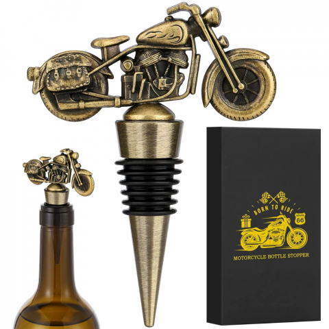 Bucătărie - Dop de Sticla de Vin cu Design Motocicleta – Metal, Accesoriu Elegant si Util pentru Iubitorii de Motoare, Ambalaj tip Cadou, Bronz